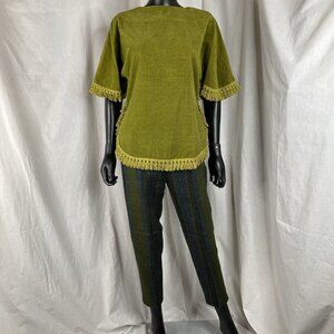 60s 70s wool plaid pants terry velour poncho top outfit set shag green hippy MOD